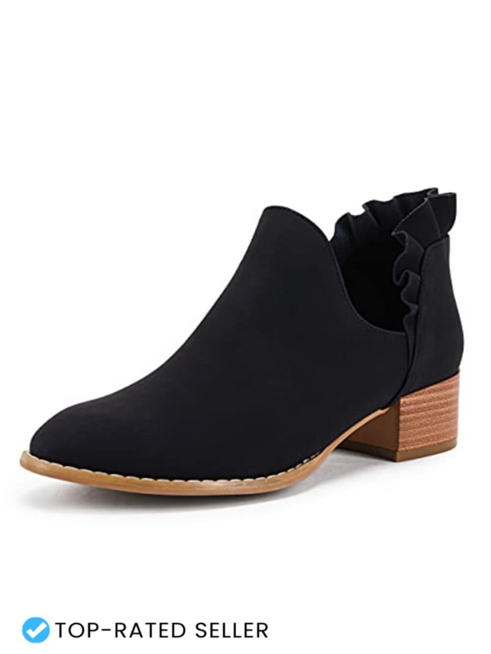 Ruffled Ankle Boots V Cut Out Pointed Toe Chunky Low Heel Dressy Western Booties